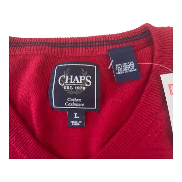 Chaps Mens Red V-Neck Sweater Size Large Cotton & Cashmere Blend Business Casual - Picture 4 of 12